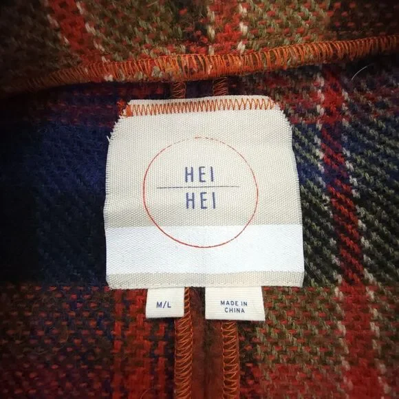 NEW Anthropologie Hei Hei Wool Plaid Tartan Fringe Blanket Coat Large Lagenlook - Picture 2 of 8